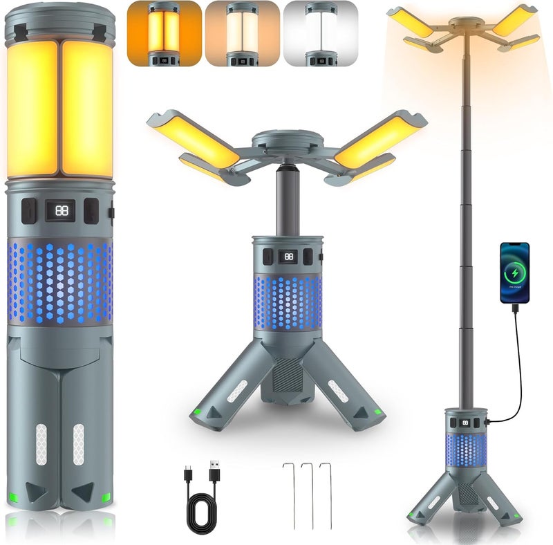 LUXMO PREMIUM Camping Lights, Rechargeable Telescopic Camping Lights with Stand,12,000mAh Camping Lanterns & Lights with RGB, Magnetic Base, Portable Flashlights for Camping, Hiking, Emergency - Image 1